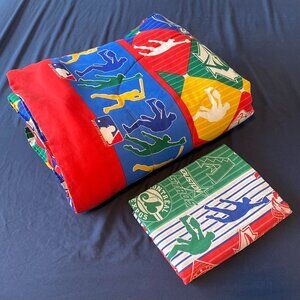90s Vintage MLB Major League Baseball Teams Comforter + Flat Bed Sheet, Twin Bed